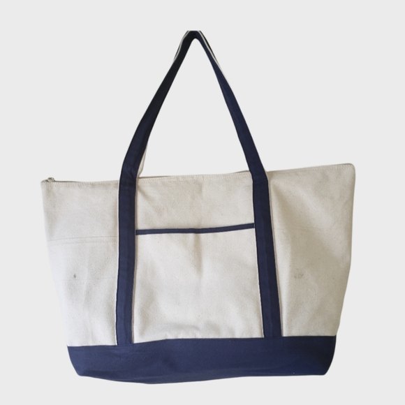 unbranded Handbags - Canvas White Bag Large Tote Carryall Multi-purpose Cotton Zip Top Front Pocket